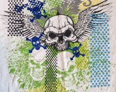 Skull Skeleton Wings Graffitti T Shirt UPCYCLED into a T-Shirt Skirt / YOUR choice of Long or Short T-Skirt Dress Top / Recycled Cotton Tee