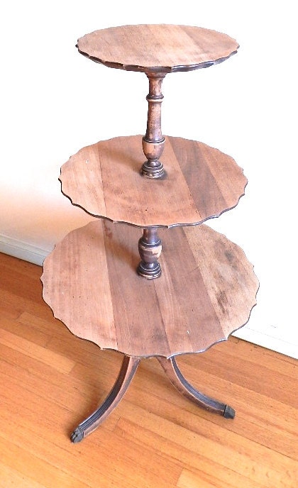 Distressed Wood Table.Vintage Wedding Cupcake Stand.Shabby Chic Cottage Decor.Plant Stand