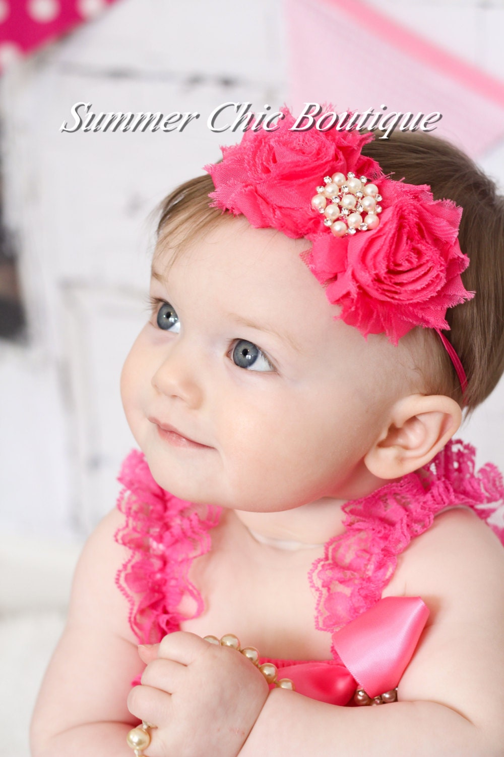 Bright Pink Baby Headband, Infant Headband, Newborn Headband, Girls Headband, Bright Pink Headband , Bright Pink Shabby Chic Headband