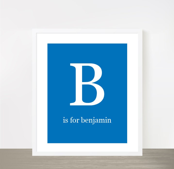 Royal blue baby boy nursery print - Letter B for Benjamin