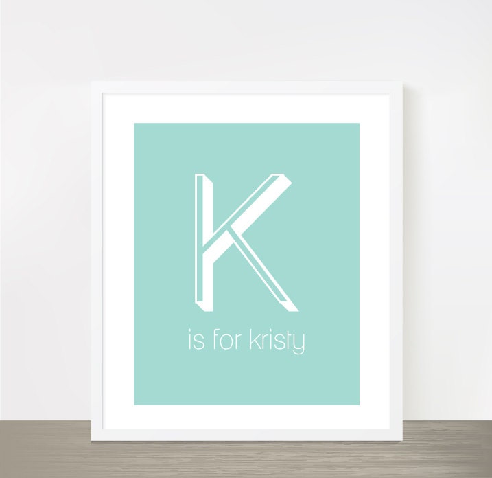 Mint baby girl name print nursery poster letter K for Kristy Monogram print