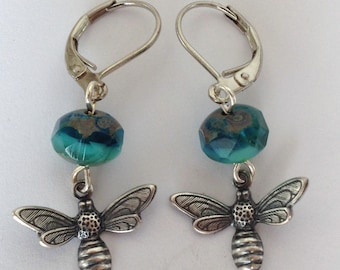 Antiqued Silver Trinity Brass Co Bee Pendant Earrings