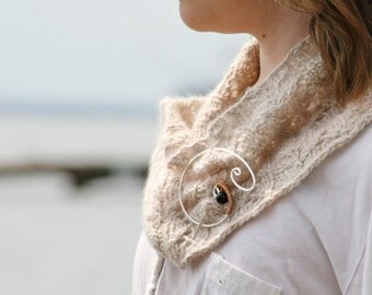 Bronze Simplicity Penannular Shawl Pin - Handmade in Sterling Silver and Bronze with Black Onyx and Swarovski Crystal