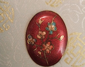 Dark Red Oval Cloisonne Enamel Brooch/Pin