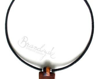 COLORS OF AFRICA - Original Handmade Wooden Necklace - ebony, oak and rose wood with aluminum  elements, 3mm cord wrapped with rope wax