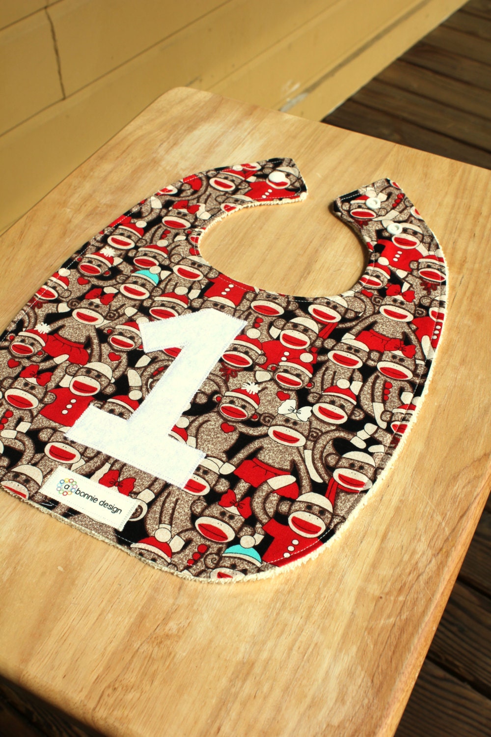Sock Monkey 1st Birthday : Plastic Lined Bib