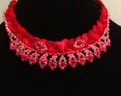 Marion necklace - made of hand woven elements, adorned with hand-dyed crystals