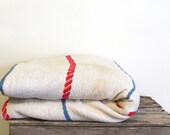 Vintage Full or Twin Bedspread with Sailboats - Off-White with Blue and Red