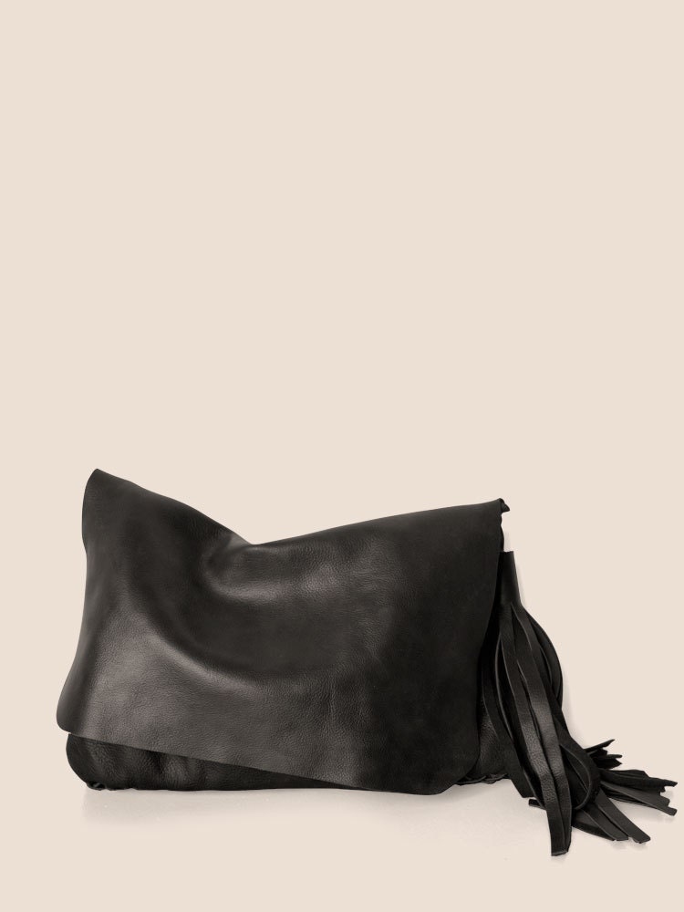 Supple black leather clutch