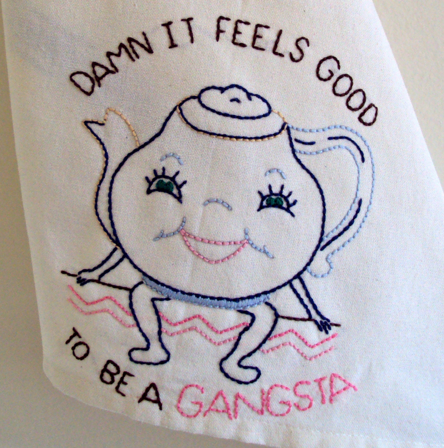 Gangsta Hand-Embroidered Kitchen Towel