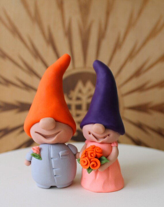 Gnome Cake or Cupcake Toppers Bride and Groom by Gnome Cake or Cupcake Toppers Bride and Groom by