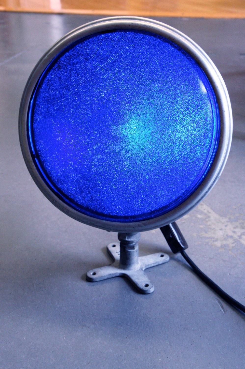 Vintage 1930s Aluminum and Glass Flood Light with Original Cobalt Blue Lense