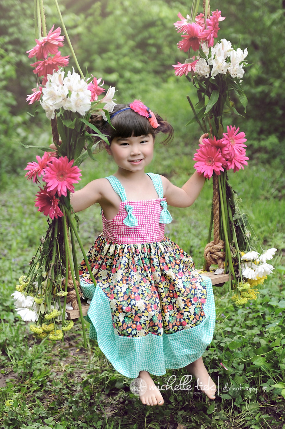 Coral, Pink & Navy Fabric Flower Headband - baby, photography, prop, girl, newborn, hair, accessories, chiffon, navy blue, salmon, hot pink