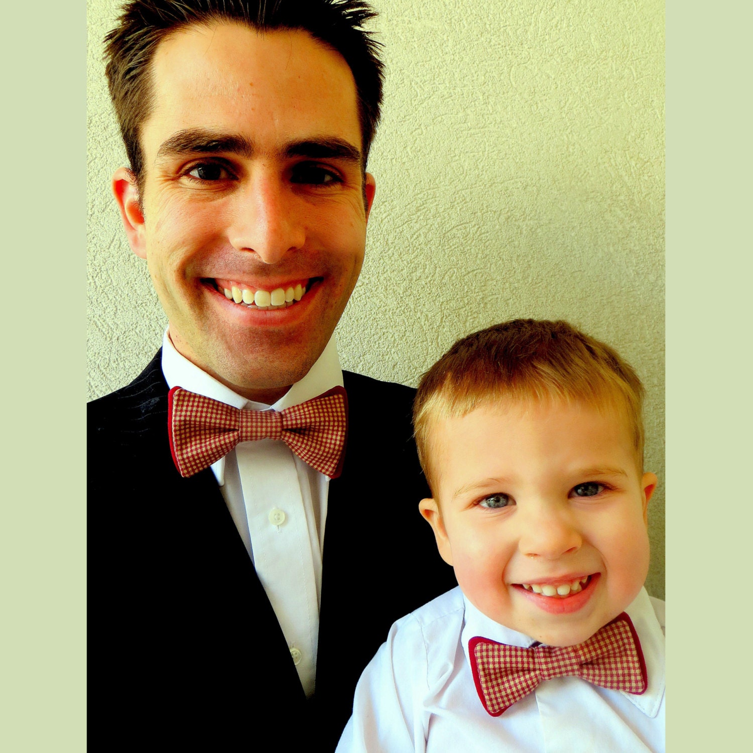 10 Gingham- Matching Father/ Son Bow Ties, Country Plaid (DOUBLE Bow) - Boy, Toddler, & Baby - Red, Purple, Burgundy, Blue, Green, Black