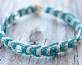 Turquoise and White Beaded Hemp Bracelet