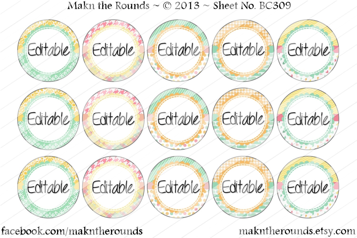 Editable Spring Backgrounds - 1 inch Circle Bottle Cap Image - 4x6 and 8.5x11 Digital Collage Sheet (No. BC309) - Instant Download