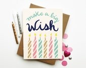 Make a Wish illustrated happy birthday card pastel candles calligraphy typography hand lettered chic neon neutral clever cute paper goods