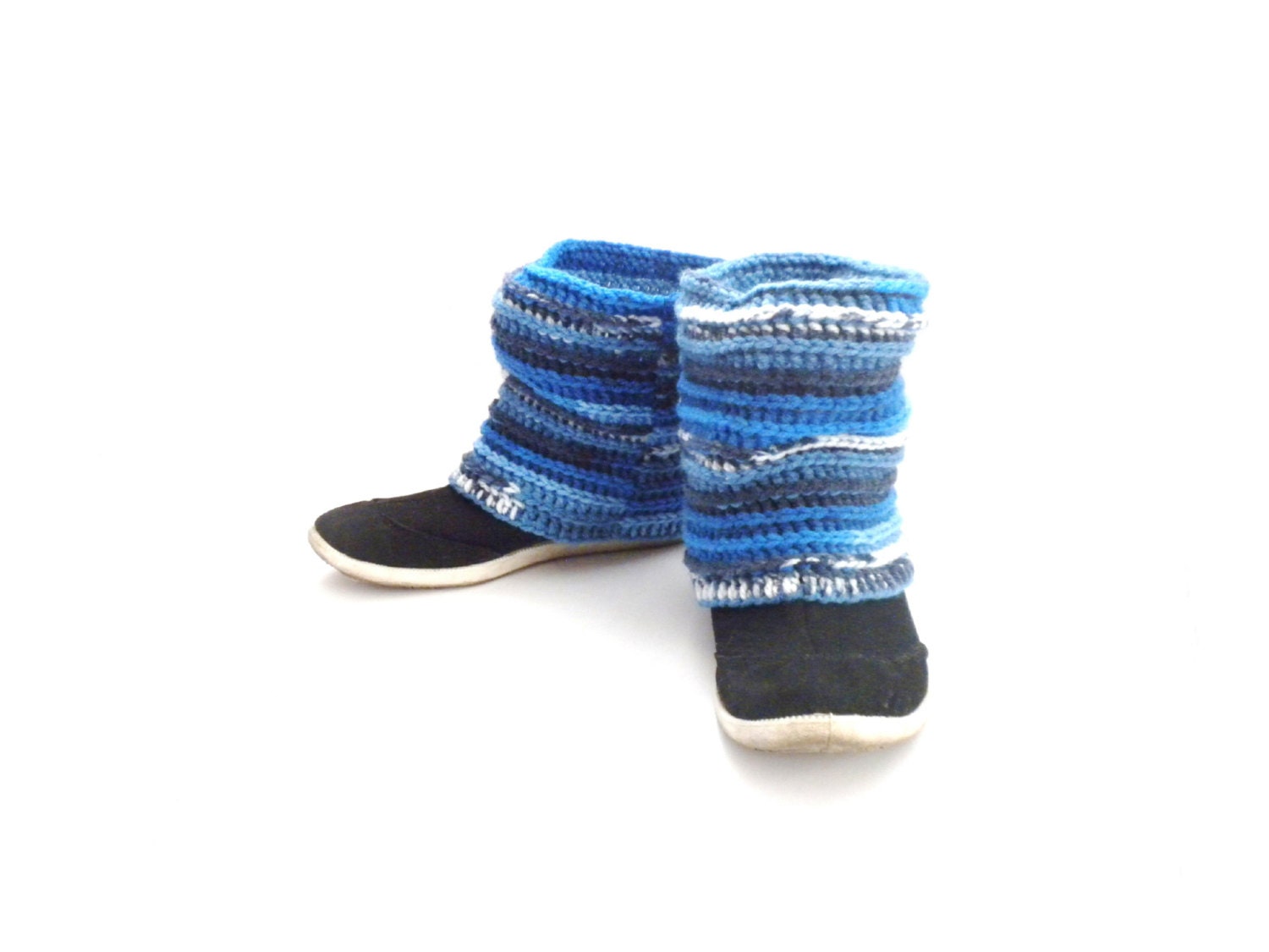 One of its Kind: Pippi's Blues Reversible Crochet Leg Warmers, Ankle Cuffs, Fall, Winter, Fashion, Womens, Gift, for Her, Warm, Cozy, Cobalt