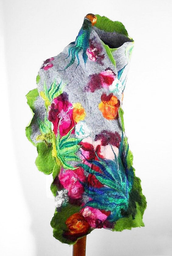 Felted Scarf Nunofelt Wrap Grey Scarves Felt Nunofelt Nuno felt Silk Silkyfelted Eco shawl Fiber Art Fairy