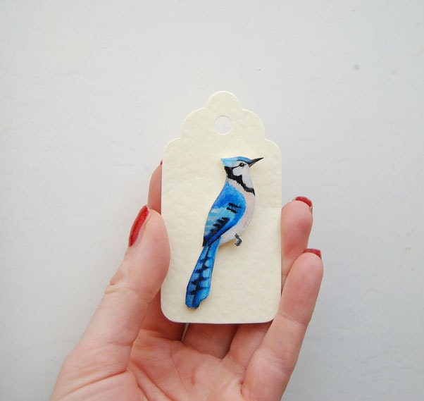 Blue Jay Brooch // Hand drawn //