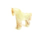 Vintage Alabaster Horse Figurine Sculpture White Cream Brown Marble Onyx Stone Animal Equine Equestrian Retro Mid Century Modern Decor