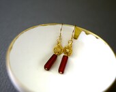 Deco Earrings // Red Earrings with Carnelians // Filigree Earrings by Mica - Fuller