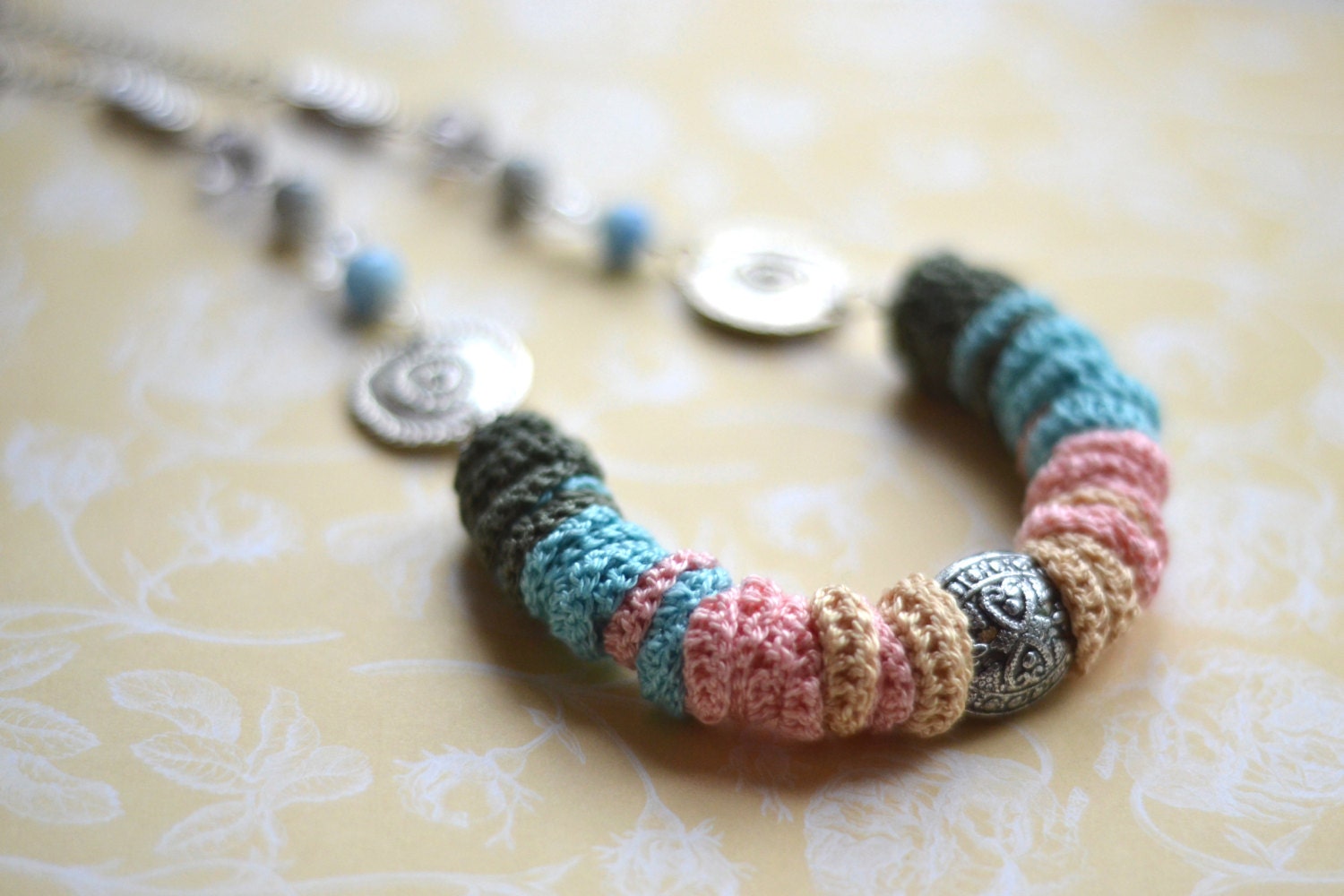 Cotton necklace - Everyday jewelry - Gift for her - Pastel jewelry - Valentines gift for her