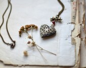 Heart locket necklace - Romantic jewelry - Surprise Garden - Antique Bronze Necklace - Great for Weddings, Bridesmaids, Mothers Day