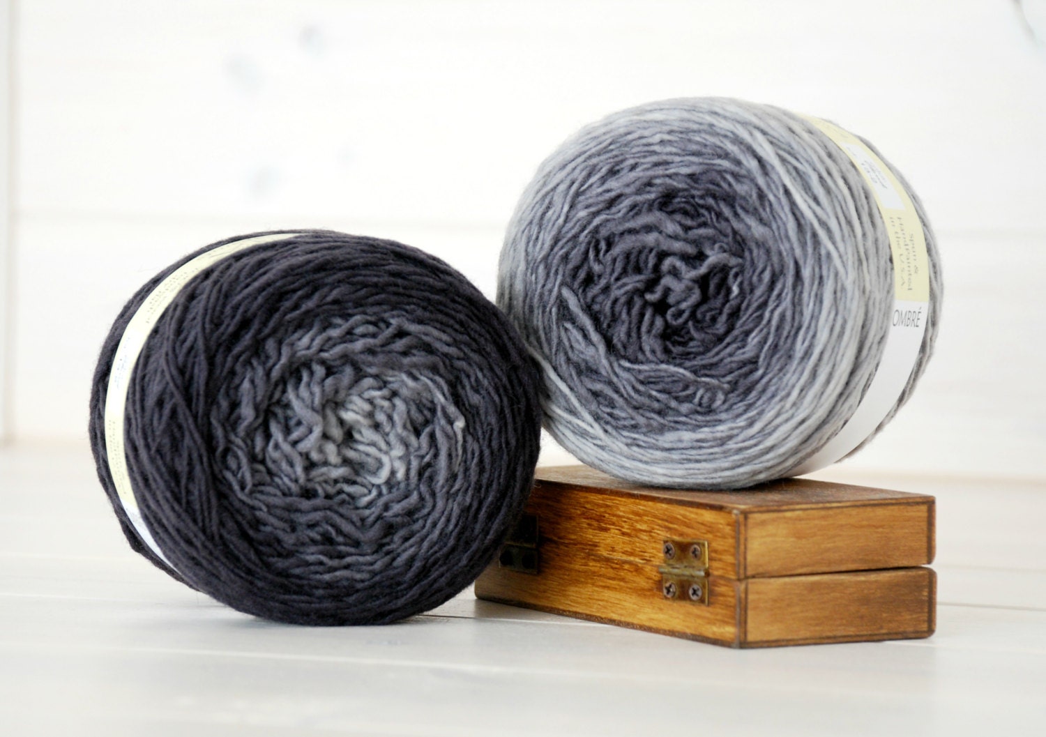 2 Hand Dyed Yarn Balls - 100% Wool - Color: Cloud Ombre - 1Ply Sport Yarn - Colorful Soft Yarns by Freia - 2 Balls