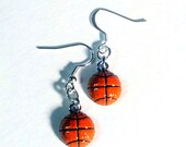 Basketball Earrings Orange and Black Enamel Silver - sherrollsdesigns