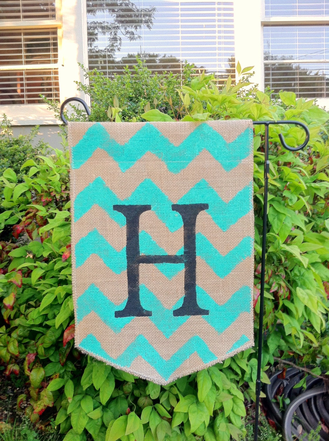 Burlap Garden Flag Teal/Turquoise Chevron Pattern