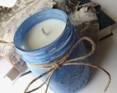 Citronella scented Soy Candle - Hand Poured Soy Candle -- 16 ounce Hand Painted Mason Jar