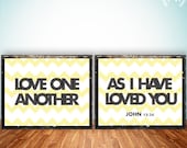 Bible Verse printable, scripture print art wall decor poster, typography, John 13:34 love one another, digital