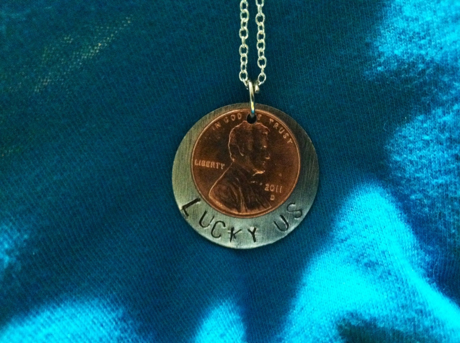 Hand Stamped "Lucky Us" Anniversary Necklace or Keychain