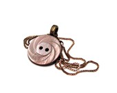 Mother of Pearl Pendant, Vintage Shell Button Necklace Pendant, Iridescent Seashell Jewelry, Eco Charm, Natural, Blush Gray - "Gulf Stream"