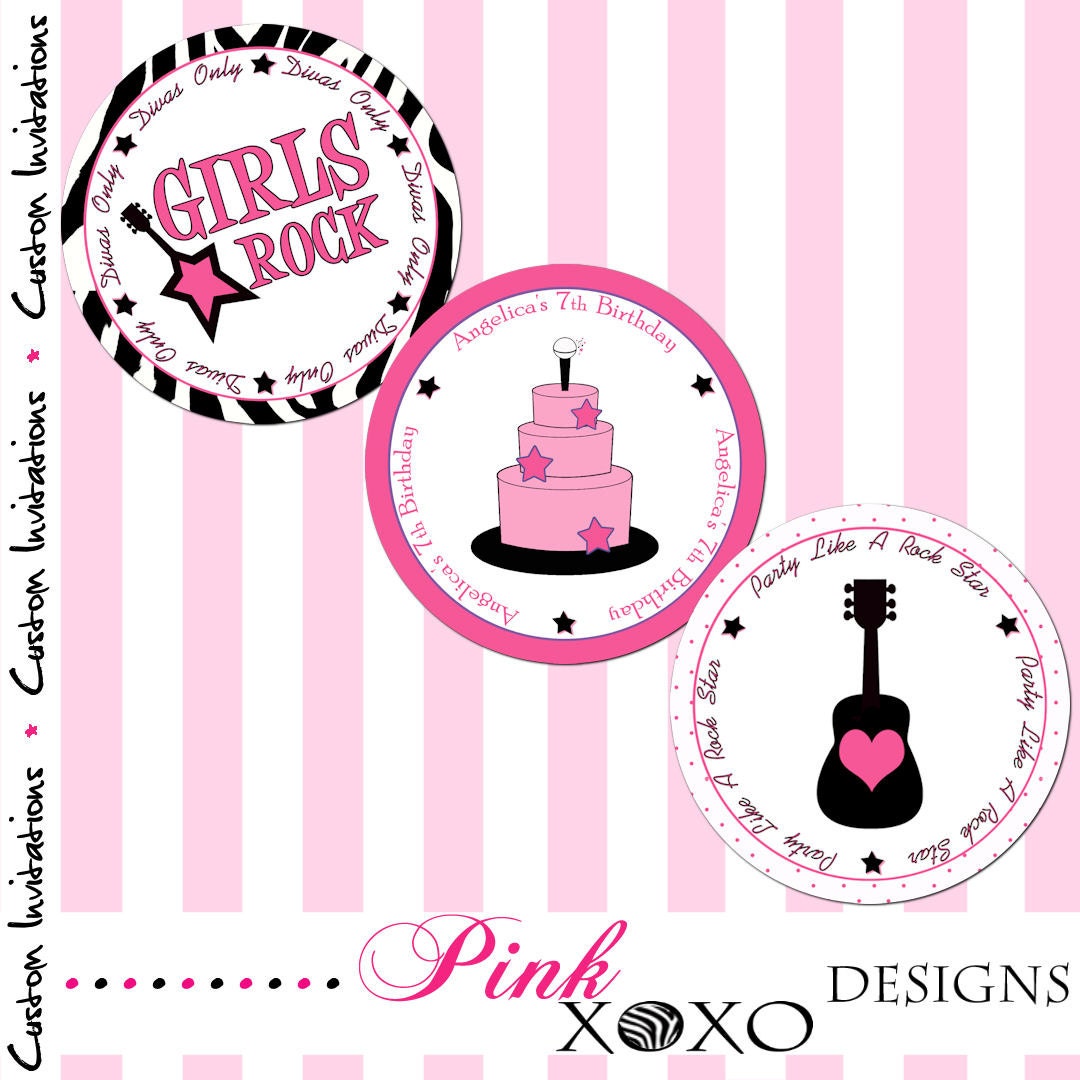 Printable - Party Like A Rock Star "Diva's Only" Girls Birthday Party 2" Circles for Cupcake Toppers, Stickers, Tags, Seals, & MORE