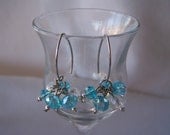 Aqua Blue and Clear Dangling Beaded Cluster Earrings - Small Earrings - Handmade Spring Jewelry - OOAK  - Ready to Ship