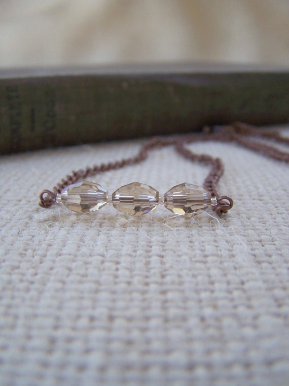 Faceted Glass Beaded Chain Necklace in Shades of Antiqued Copper and Champagne - Minimalist Necklace - Handmade Jewelry  - Ready to Ship