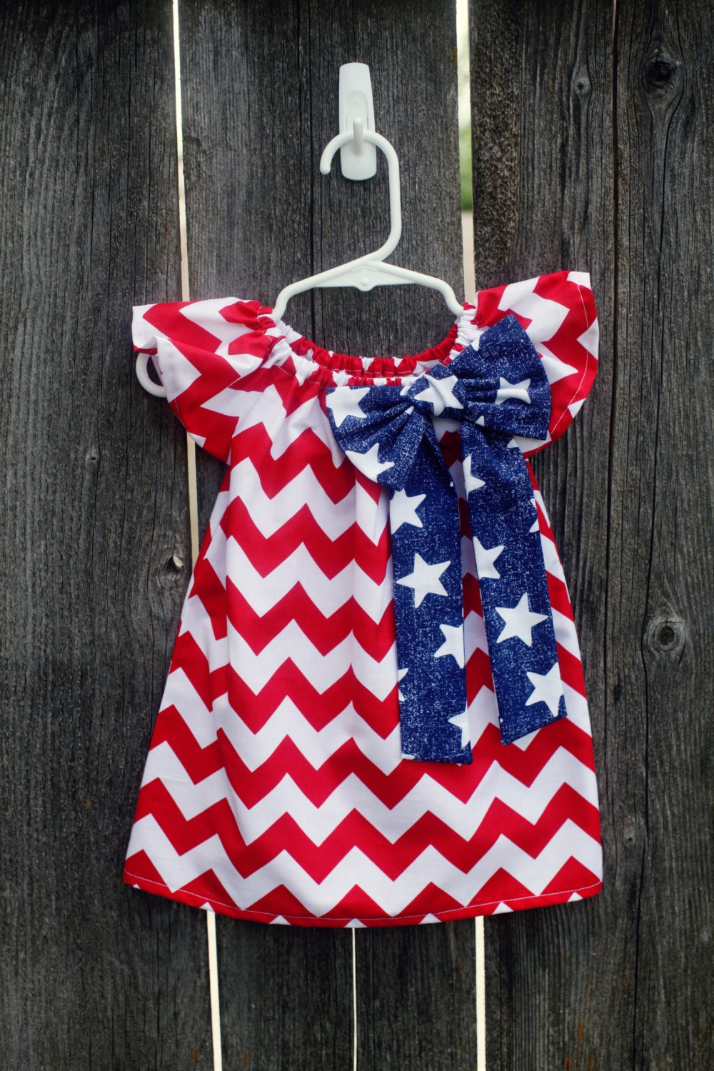 Fourth of July Red Chevron Patriotic Red White Blue Peasant Dress - Baby Girl