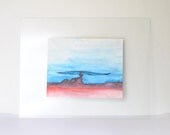 Blue Sky soft shaped Flower original Canvas floral Art landscape abstract fantasy Red painting 10x8