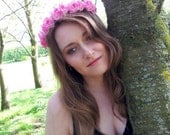Floral crown flower crown rose crown headpiece headband wreath with pink silk roses festival - 'Posy'
