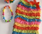 Rainbow Petti Romper w/ Matching Hair Bow & Chunky Necklace Size 4T/5T Boutique Baby Birthday Wear