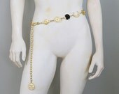 Vintage 1980's 1990's Gold Tone Celestial Sun Moon Stars Chain Link Belt