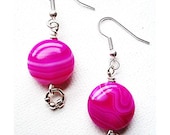 Fuchsia Agate Earrings With Silver Plated Jump Ring Finish