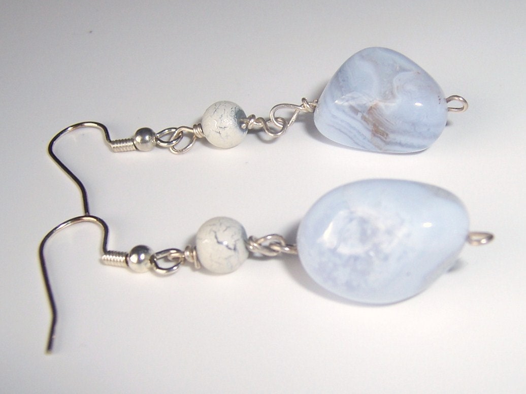 Blue chalcedony earrings, chalcedony nugget earrings, blue dangle earrings