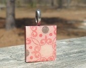 Scrabble (c) Tile Pendant Pink Red and Gray Pattern