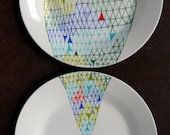 Love Birds Geometric Design Plates hand illustrated porcelain