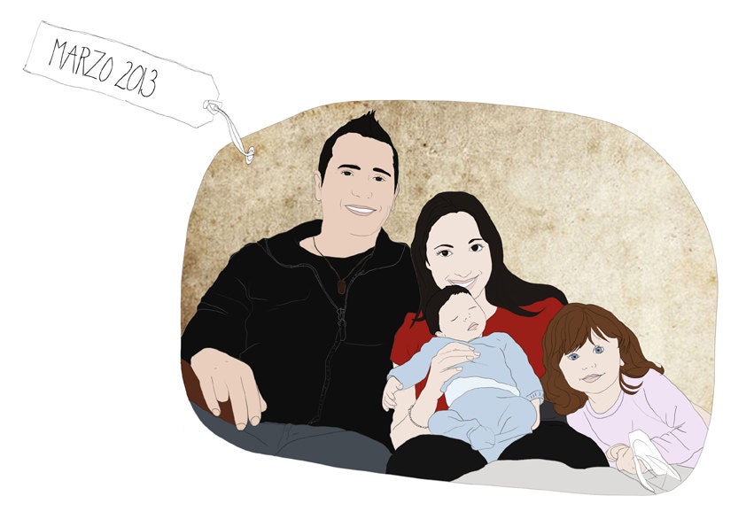 CUSTOM Portrait Illustration from YOUR photo (several people closeup shot)