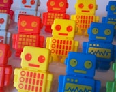 Adorable Robots cupcake rings picks or cake toppers, great for your next robot boy or girl birthday party or as treat bag favors
