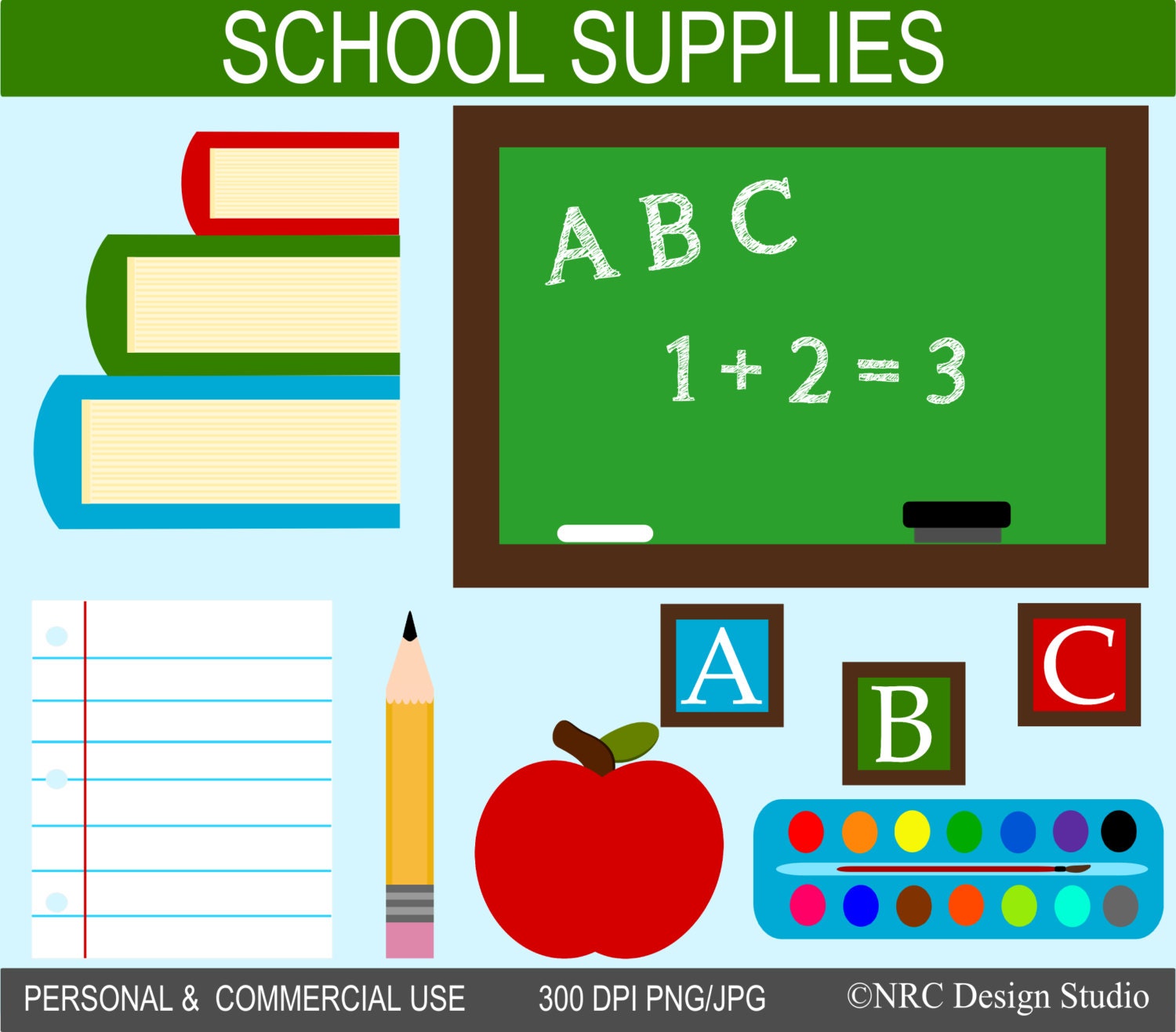 School Supplies Clip Art Graphics - Digital Clipart Commercial Use - Instant Download Il_570xn